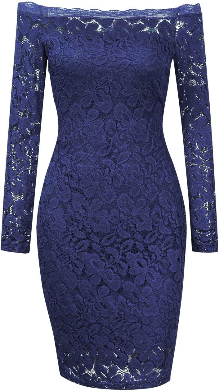 HiQueen Women's Off Shoulder Sexy Lace Long Sleeve Dress