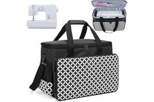 Yarwo Sewing Machine Carrying Case with Thicken Bottom Board, Universal Sewing Machine Tote Compatible with Most Standard Sewing Machine and Accessories, Black with Grid