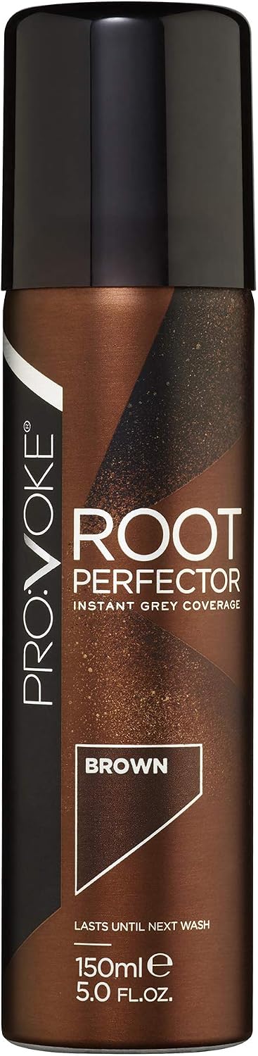 PROVOKE Root Perfector Instant Root Touch Up Spray 150 ml, Brown Hair, Instantly Covers Up Grey Regrowth, Non-Sticky Formula