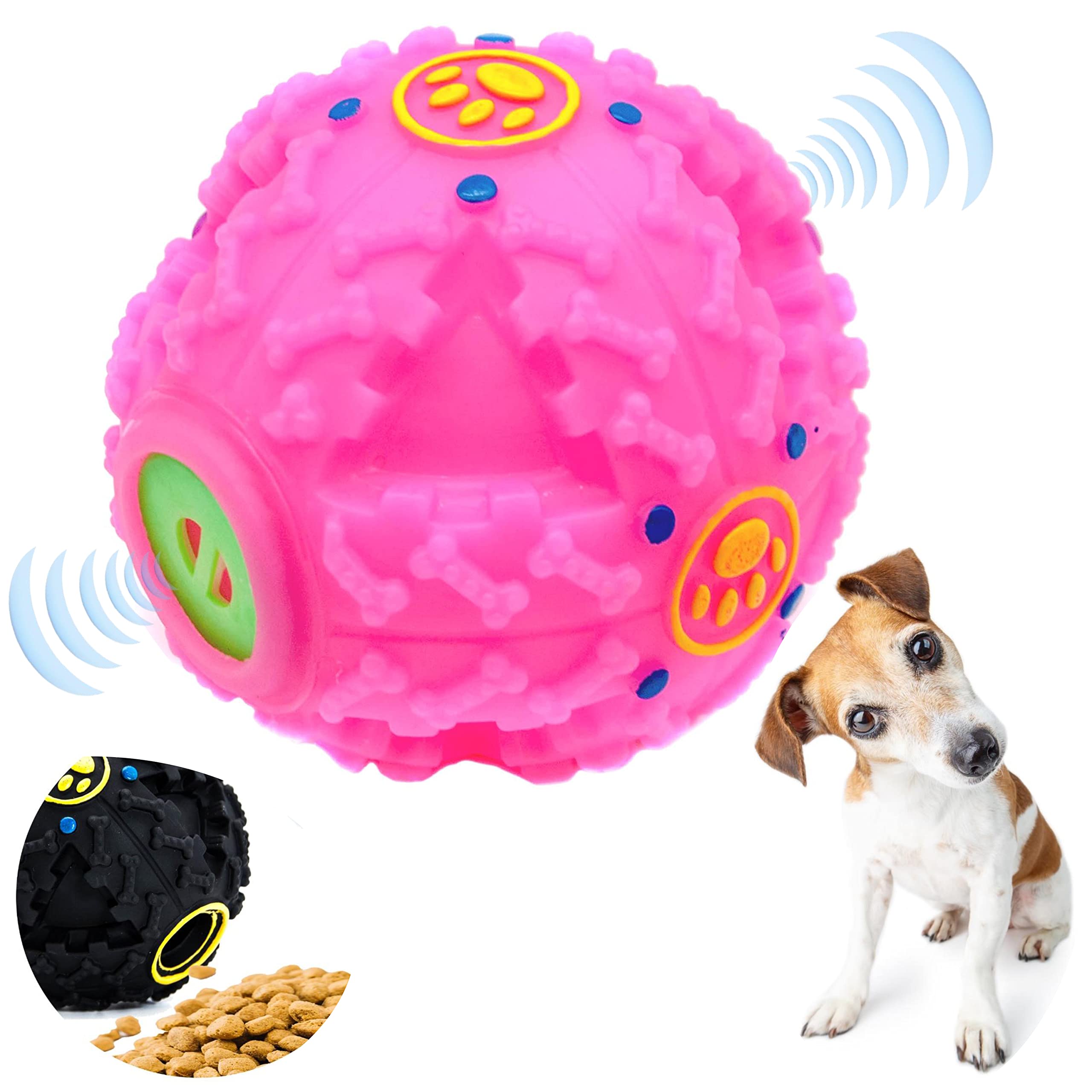 Petopedia 1x 10 cm – Giggle Balls for Dogs – Interactive Dog Toys for Boredom – TREAT DISPENSING – Exciting Sound, Treat Toy, Teeth Cleaning, Bite Resistant, Dog Chew (Pink)
