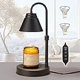 Woderdeng Candle Warmer Lamp - Timer & Dimmer w/ 2 Bulbs, Height Adjustable Candle Warmer for Bedroom, Home Decor, Black