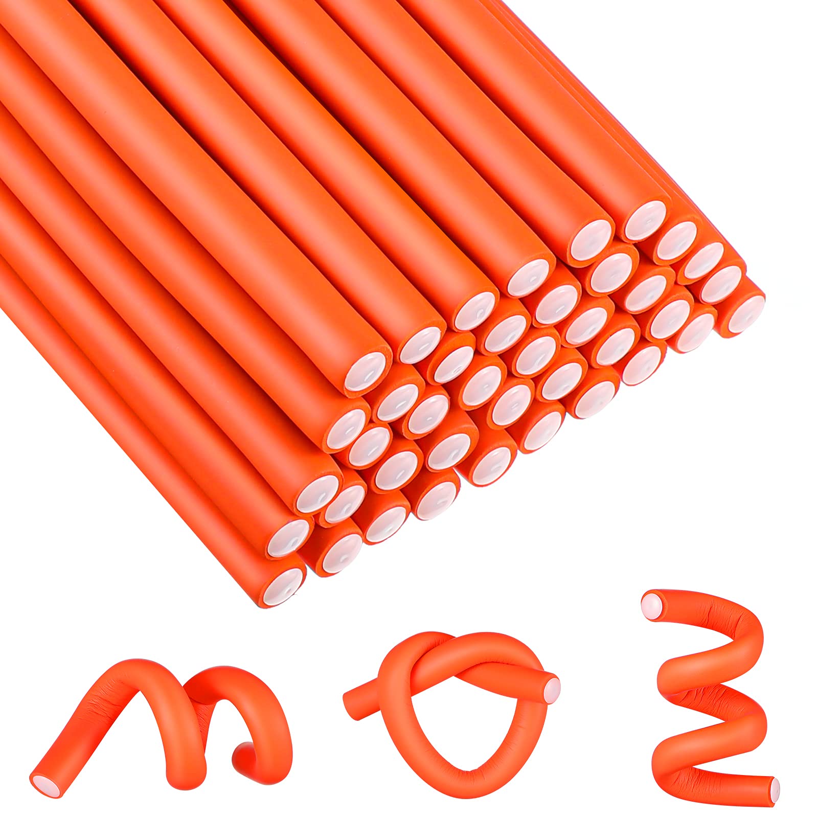 WILLBOND 45 Flexi Rods, No Heat Hair Rollers, Soft Foam & Rubber, Orange, 1 cm Diameter, Curling Rods for Women & Girls, Long, Medium, Short Hair