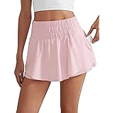 CRZ YOGA Ruffle Skirt Overlay Athletic Shorts for Women - High Waisted Flowy for Workout Running Tennis with Zip Pocket