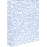 Steel Mill & Co Cute Decorative Hardcover 3 Ring Binder for Letter Size Paper, 1 Inch Round Rings, Binder Organizer for School/Office, Light Blue Dots