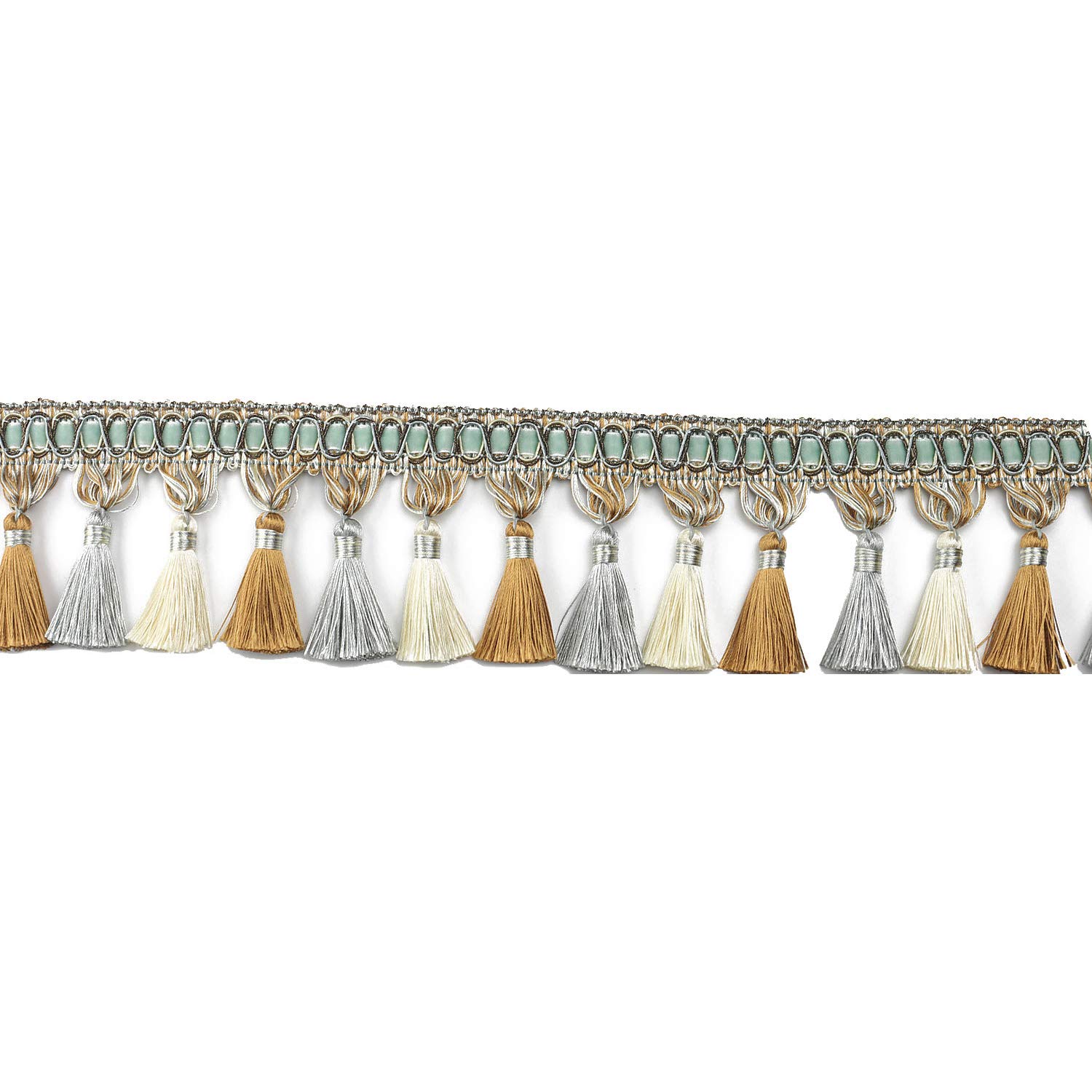 Fenghuangwu 6.5 Yard Handmade Tassel Fringe Trim, 10Cm/3.94Inch Diameter Tassel Fringing Trimmings Hand Knitting for DIY, Decor,Curtain Tablecloth Home Decoration-Blue