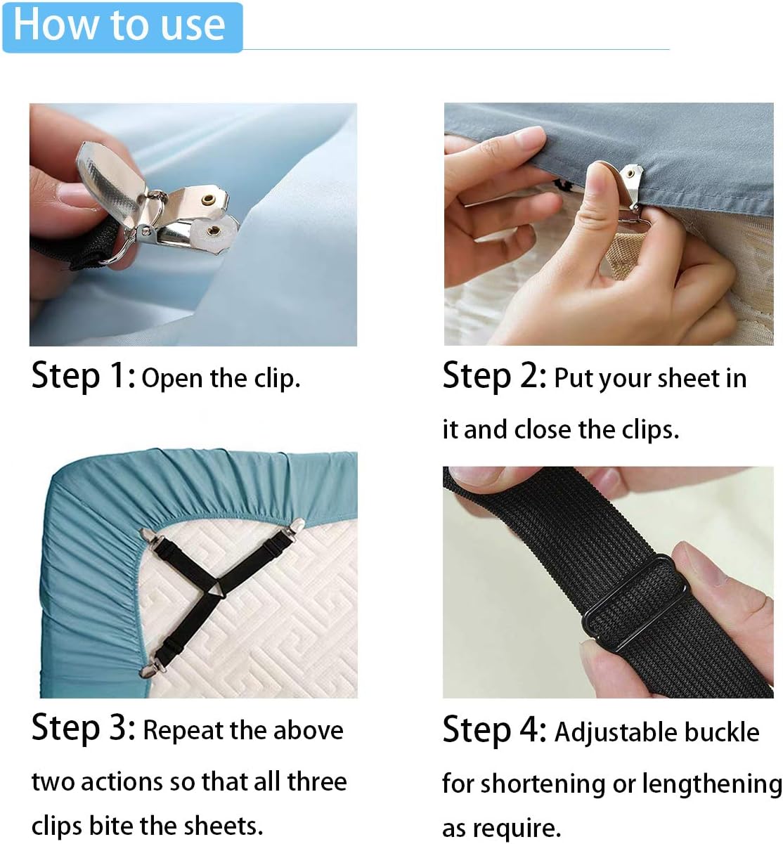 4 Pack Adjustable Triangle Elastic Mattress Sheet Clips ONLY 4.49