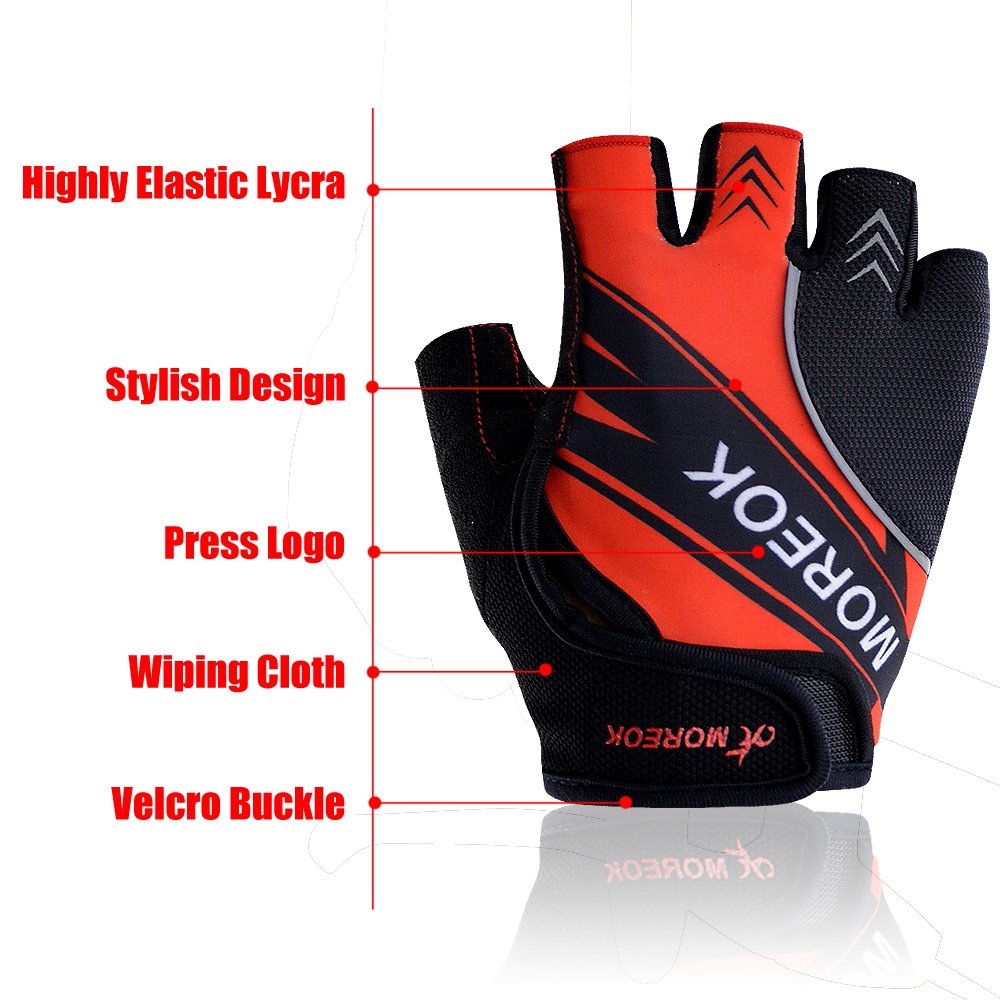 MOACC Cycling Gloves Shock-absorbing Gel pad Breathable Anti-slip Reflect Light Wearable Abrasion Half Finger Moutain Bike Road Racing Bicycle (L)