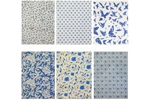 Primst 6PCS Pottery Art DIY Stickers Ceramic Clay Transfer Paper Flower Paper Porcelain Glaze Underglaze Transfers for Pottery Overglaze Enamel Waterslide Decal (Blue)