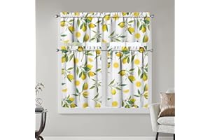 SDHINLWO Lemon Kitchen Curtains Sets for Windows Lemon Summer Curtain Sink Window Valance 3 Piece Set Yellow Kitchen Tier Curtains 3 Panels Decor for Living Room Bedroom