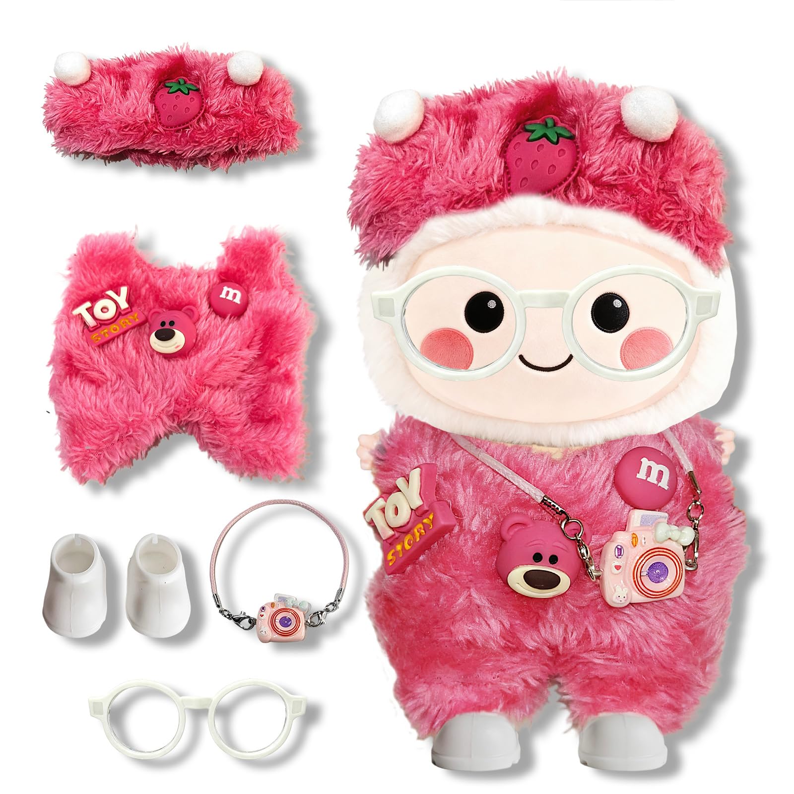 Photo 1 of 1 Sets Doll Clothes & Accessories for 17cm Dolls (NO Doll),Include:1 Clothes?1 Glasses?1Camera?1 Shoes; Soft & Stylish Costume Accessories Suit Cute Stylish Dress Up; Pink Bear