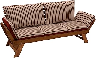 DEGAMO Garten - Liegesofa Tirol 202cm mit klappbaren Seitenlehnen, Eukalyptusholz, mit Wendeauflage rot beige, FSC®-Zertifiziert