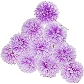 Ruaniao Fake Chrysanthemum Flowers Bulk, 10 Pcs Artificial Chrysanthemums Ball Flowers with Glue for Home Office, Wedding Bouquets, Garden Party, 10.6 Inch (Light Purple)