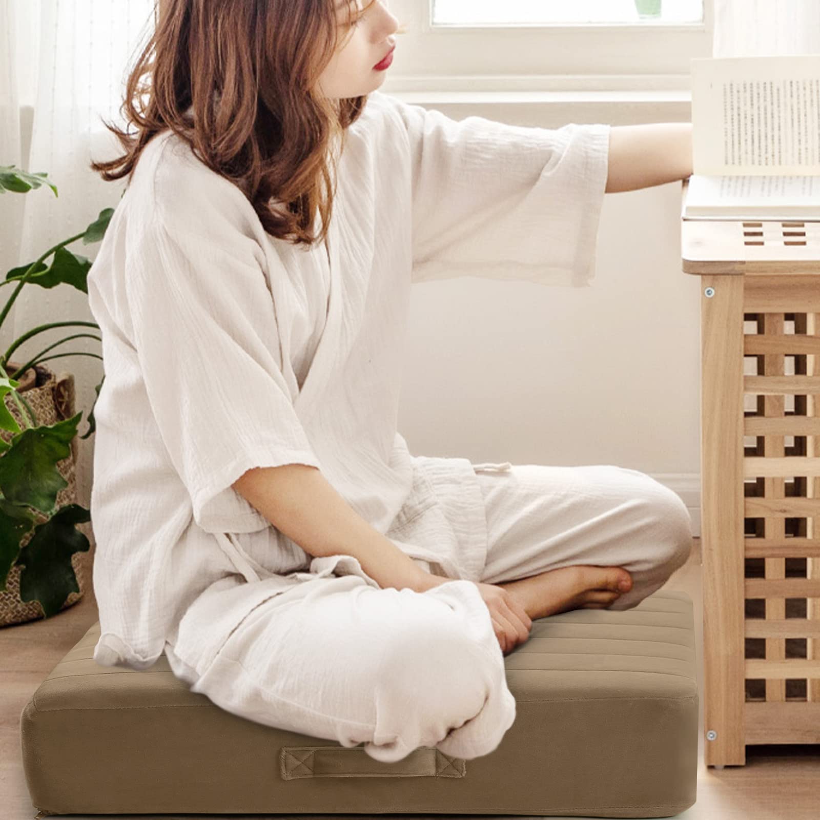 MeMoreCool Square Floor Pillow Seating for Adults Kids, Large Meditation Cushion Floor Pillow with Thick Foam & Soft Tufted Cover, Washable Big Pillow Seat Floor Cushion for Sitting Yoga 22" Coffee - Image 6