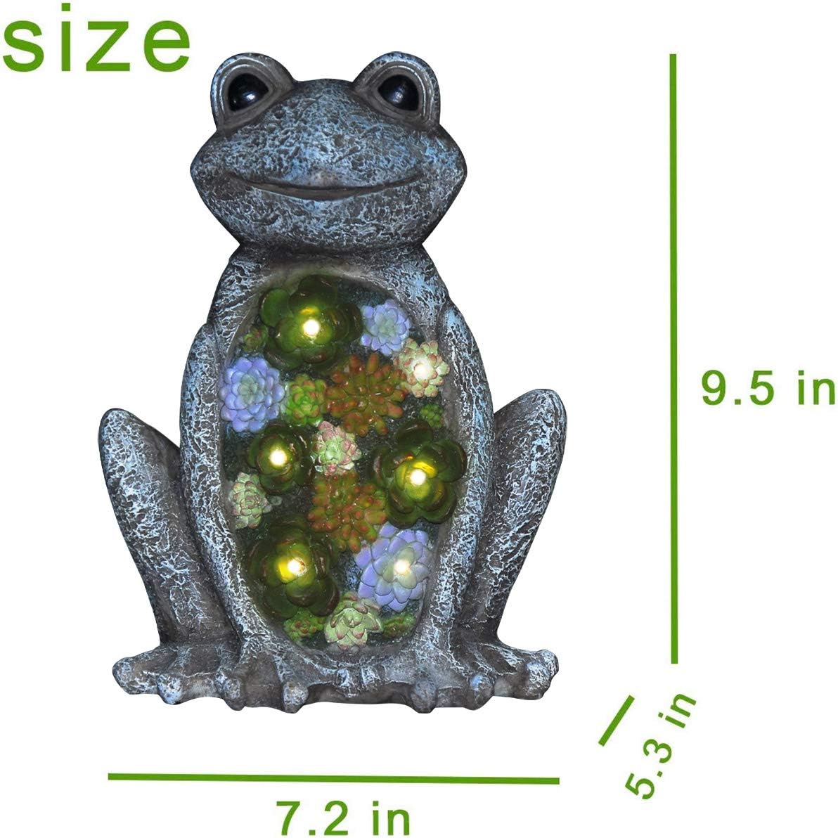 Garden Statue Frog Figurine - Waterproof Resin Succulent Plants with Solar Powered LED Lights for Halloween, Patio Yard Decorations, Home Decorations,9.5 x 7.2 Inch: Home Improvement