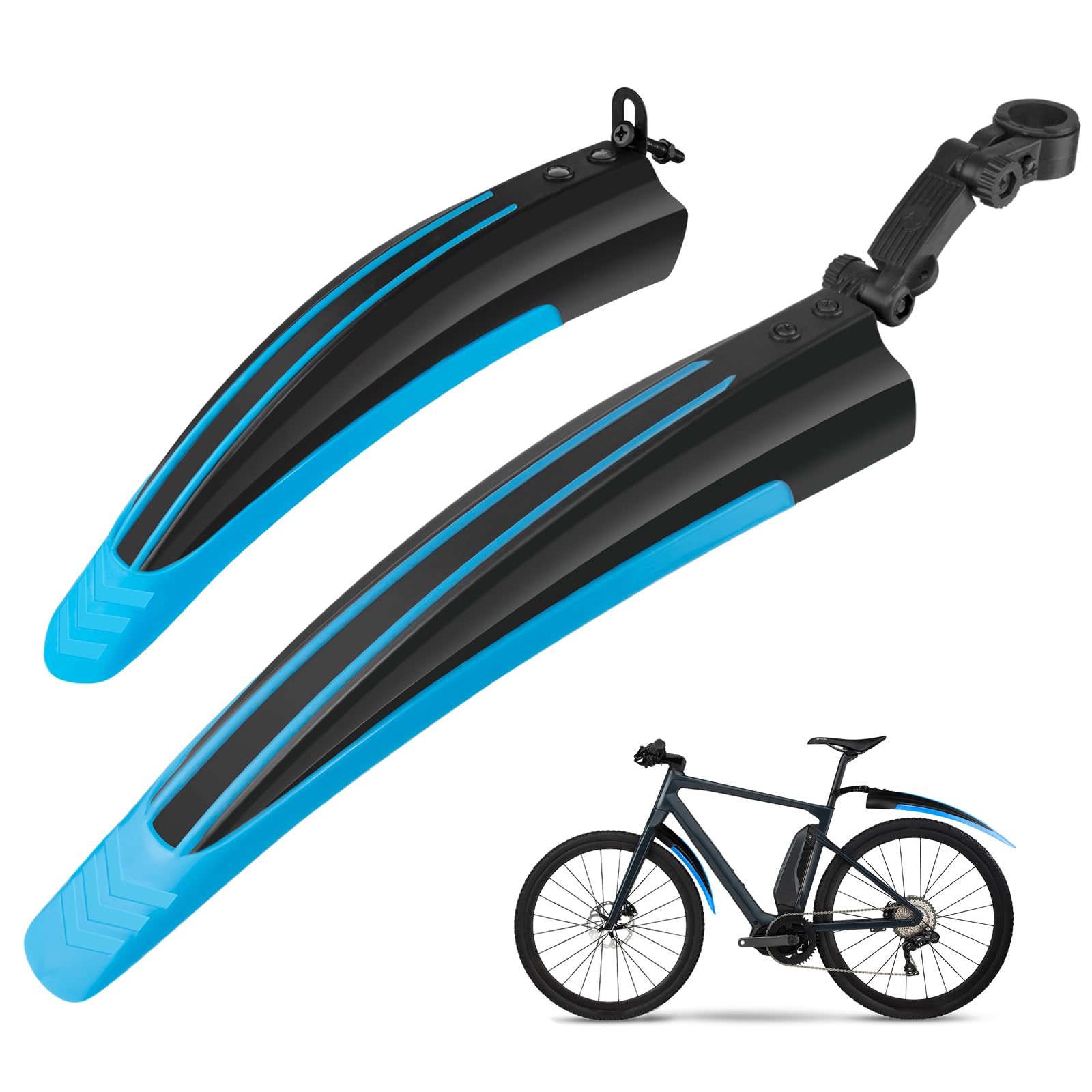 Ledeak Portable Adjustable Road Mountain Bike Mudguard Set - Front and Rear Mud Guards for MTB and Road Bikes (Blue)