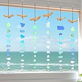 Weysat 6 Pcs Sea Glass Wind Chimes for Outside, Beach Gifts Coastal Decor Wind Chimes with Wooden Hanger, Boho Gifts for Mom Women, Hanging Beachy Decor for Home Wall Outdoor Garden Decorations