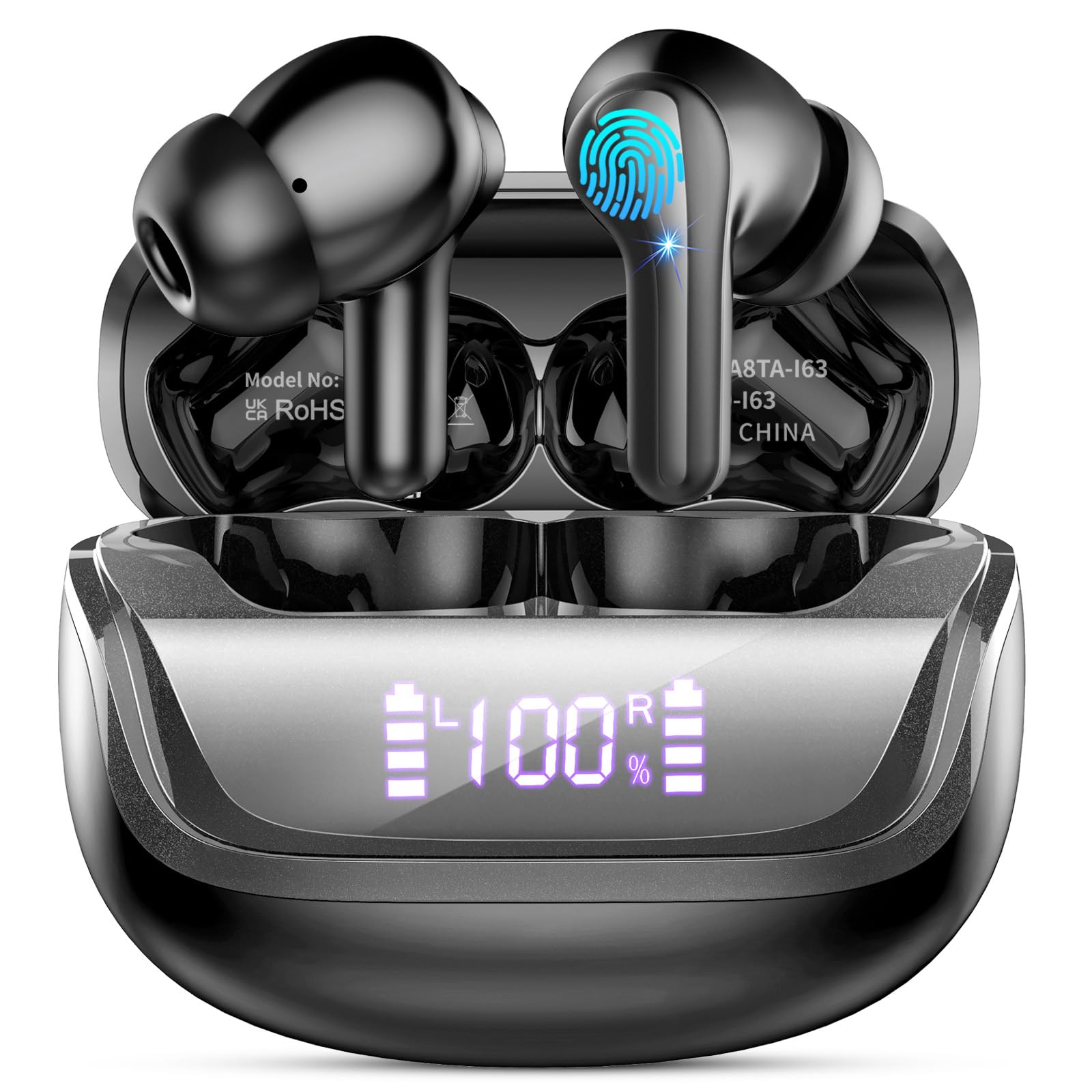 Wireless Earbuds, 2025 Bluetooth 5.4 Headphones Deep Bass, 50H Playtime In Ear Earphones HiFi Stereo, Ear buds with 4 ENC Noise Cancelling Mics, IP7 Waterproof Earbuds with Fast Charging LED Display