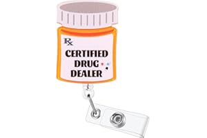 BVIIE Funny Pharmacy Tech Badge Reel, Cute Retractable ID Card Badge Holder, Name Tag Work Badge Clip for Pharmacy RN LPN CNA MA ER Night Shift Nurse Nursing Student Doctor, Pharmacist Gifts