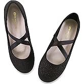 EDCYF Girls Dress Shoes Princess Ballet Flats Low Heel Mary Jane Glitter Shoes with Elastic Strap for Toddler Little Big Kids