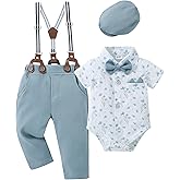 YALLET Baby Boy Clothes Suit Newborn Infant Gentleman Outfits, Formal Dress Shirt+ Bowtie+ Suspender Pants Wedding Party Set