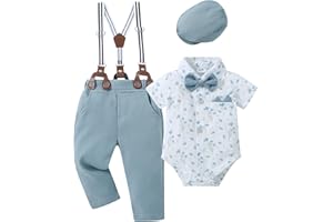 YALLET Baby Boy Clothes Suit Newborn Infant Gentleman Outfits, Formal Dress Shirt+ Bowtie+ Suspender Pants Wedding Party Set