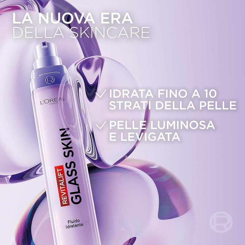 L'Oréal Paris Revitalift Filler Glass Skin Fluido Idratante, 70ml