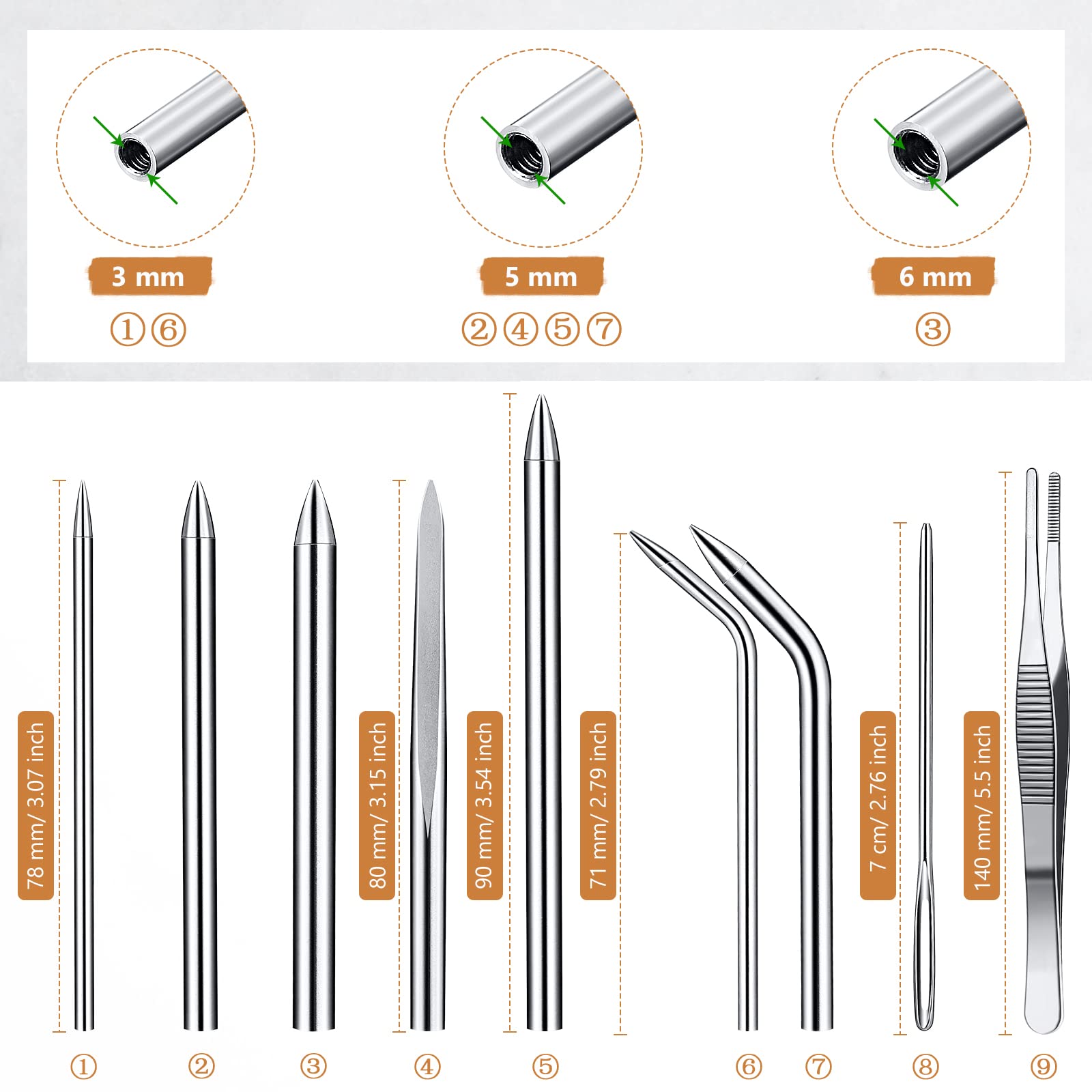 Shimeyao 12 Pcs 2025 Update Paracord FID Knotter Tools Set Stainless Steel Marlinspike Set Stitching Lacing Needles Smoothing Knotter Tools for Marlinspike Paracord Leather Other Cords(Black)