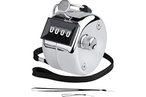 BGJRBY Metal Hand Tally Clicker Counter, 4-Digit Number Display for Coaching, Knitting, Lap, Fishing, Golf and Row Sport with 2-Nylon Lanyard,Silver