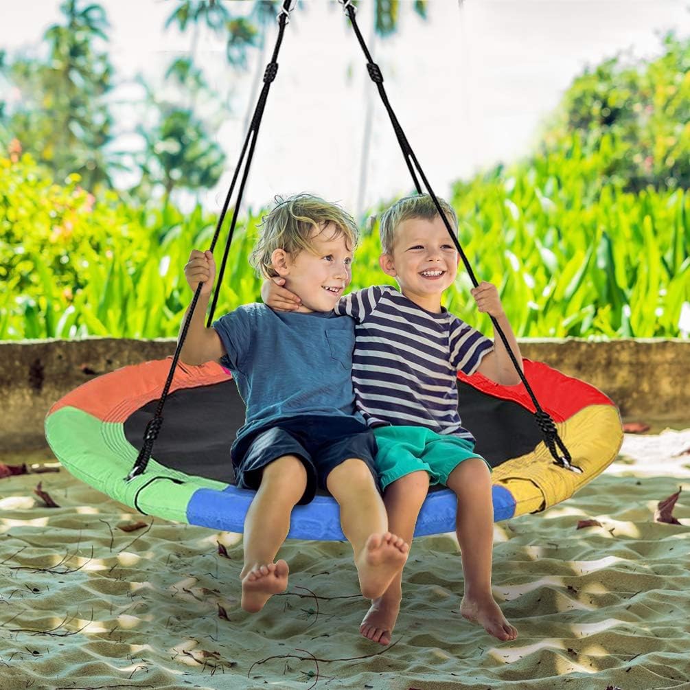 Lovely Snail Tree Swing 40 Inch Outdoor Large Round Saucer Swing Platform for Kids Adults with Flags Adjustable Ropes for Backyard Playground Swingset, 400 Lbs: Toys & Games