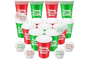 VioraWhite 22 Pcs Christmas Game Supplies Set 16 oz Plastic Cups with 8 Christmas Theme Balls Xmas Party Game Beer Cups for Christmas House Parties Favors Concerts Birthdays BBQ Holidays(Team)