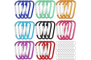 H&W 1.8'' 32pcs Small Aluminum Carabiner D Ring 8 Colors, Durable Spring-Loaded Gate Carabiners Clips Hook, Sport Accessories, with Gift Steel Rings 32pcs, for para-Cord Crafts…