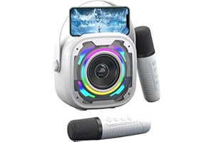 VANWIT Mini Karaoke Machine for Kids Adults, Portable Bluetooth Speaker with 2 Wireless Karaoke Microphones, Singing Machine Christmas Toys Birthday Gifts for Girls Boys Ages 3 4 5 6 7 8 9 10 11 12+ (White)