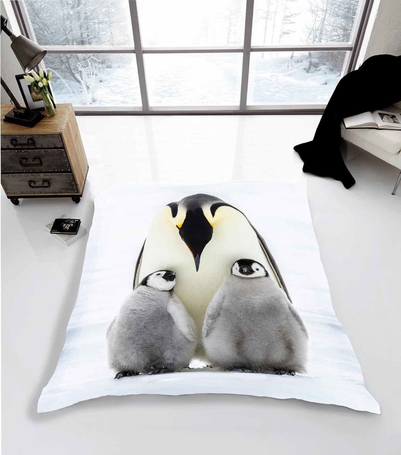 Super Soft Penguin Family Faux Fur Mink Fleece Blanket Bedroom Animal