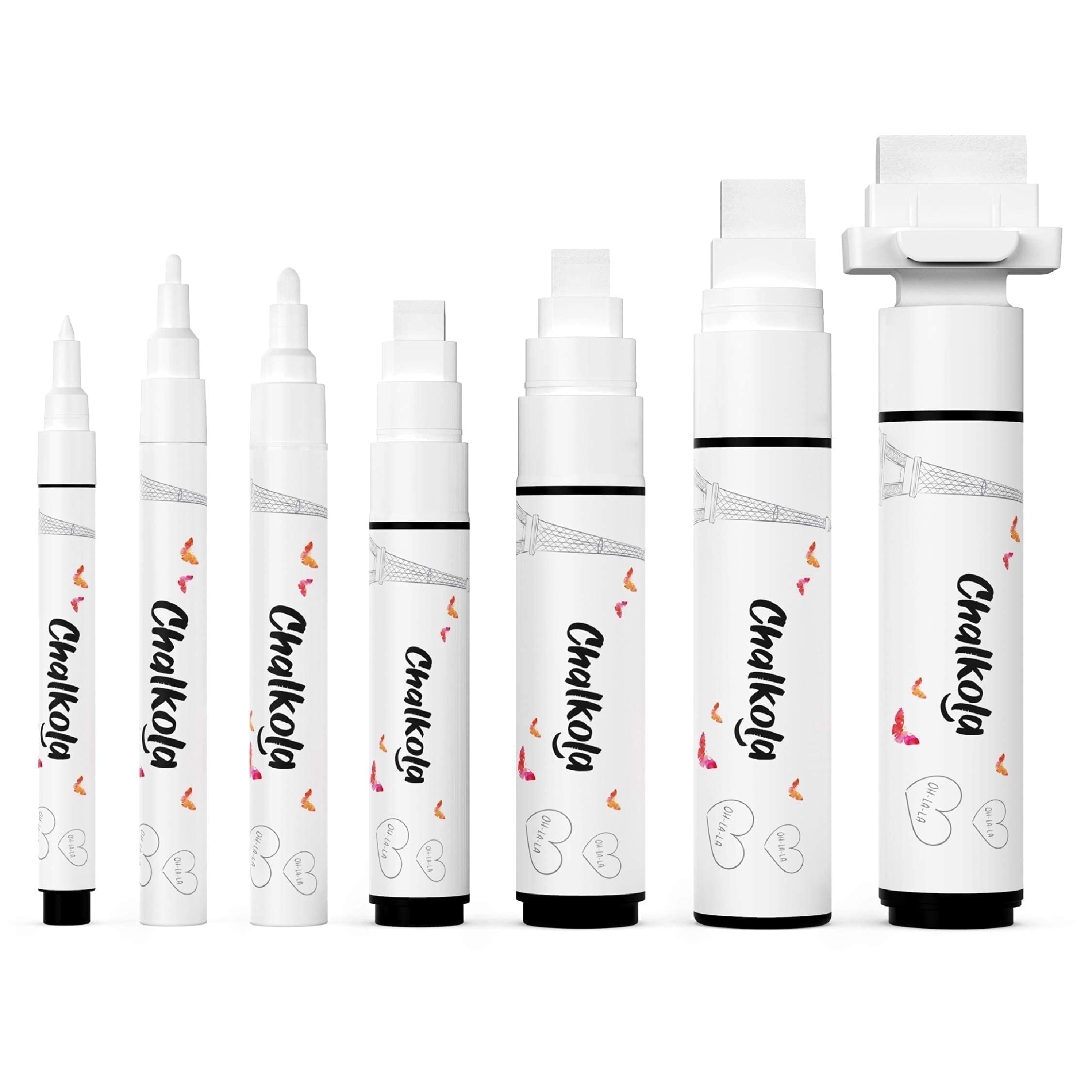 White Chalkboard Chalk Pens - White Dry Erase Marker for Blackboard, Chalkboard Signs, Windows, Glass | Variety pack - Fine & Jumbo Size Ink Pens (1mm, 3mm, 6mm, 8mm, 10mm, 15mm, 30mm)