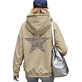 SHENHE Women's Star Graphic Hoodie Oversized Y2k Leopard Print Fleece Pullover Sweatshirt