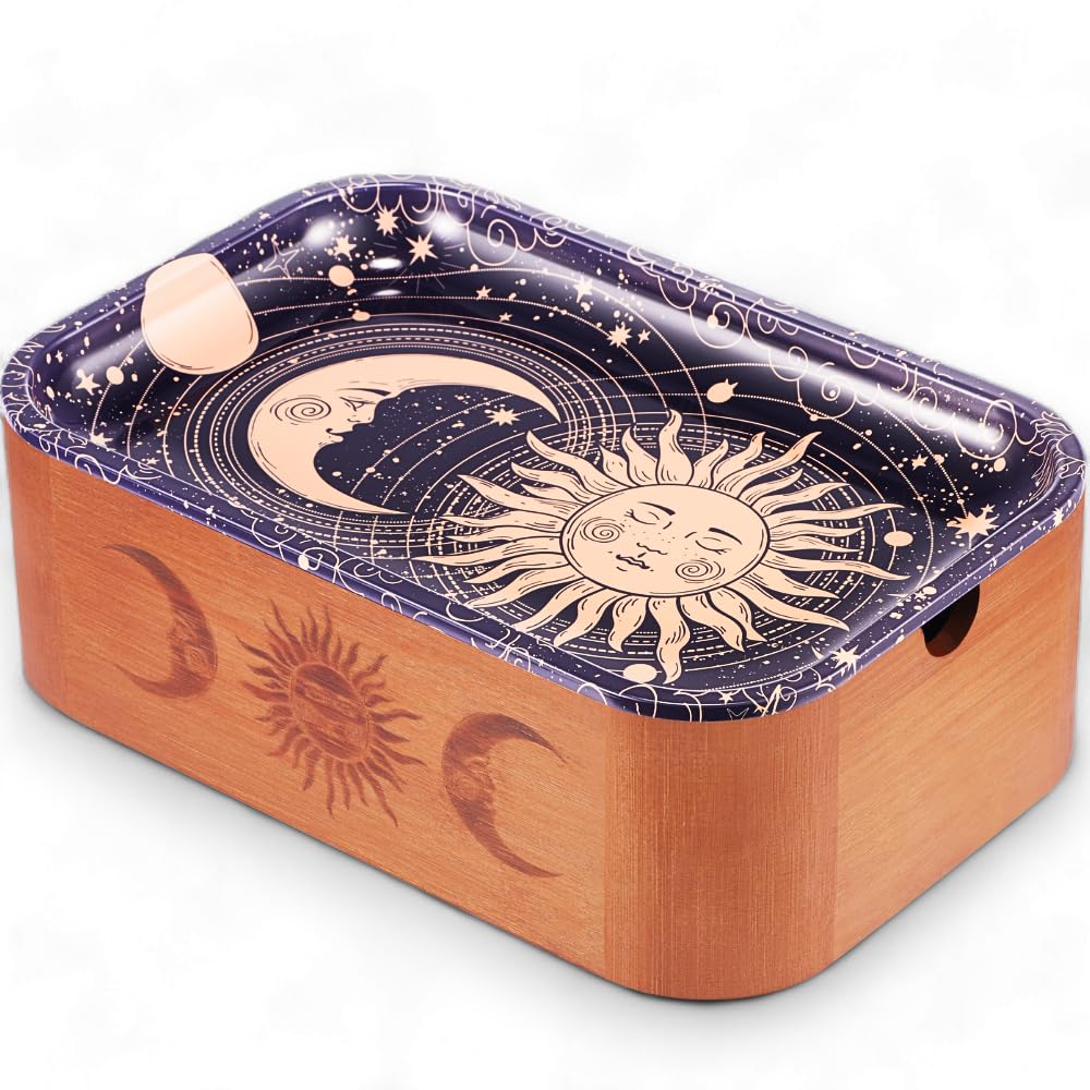 Photo 1 of Kunglun Bamboo Storage Box with Decorative Tray Set, Wooden Compact Storage Box for All Rolling Accessories - Deep Handy Box with Replaceable Metal Tray - 11''x7''x3.5''