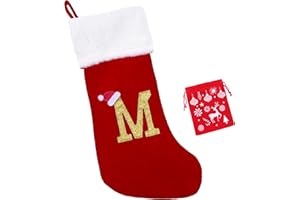 EHJYO 20 Inches Monogram Christmas Stockings with Letters Large Super Soft Christmas Stockings, Red Velvet with White Plush Cuff Embroidered Xmas Stocking for Christmas Family Decor Letter M