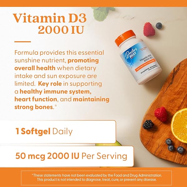 DOCTORS BEST VITAMIN D3 2000 IU, SUPPORTS HEART, BONES, & IMMUNITY, NON-GMO, GLUTEN FREE, SOY FREE 180 SOFTGELS