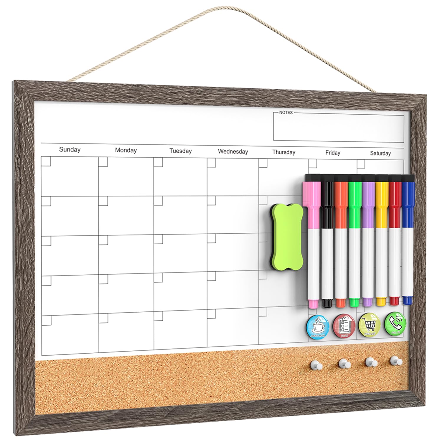 Photo 1 of Calendar Whiteboard for Wall, 17x13 Inches Dry Erase Calendar Cork Board Combo, Magnetic White Board with Wood Framed, Hanging Dry Erase Board for Home Kitchen Office Planner Memo