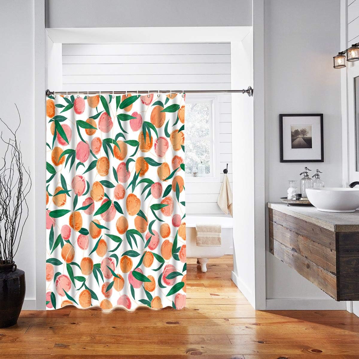 Lifeel Peach Shower Curtains Allover Fruits Shower Curtain Cute Bright