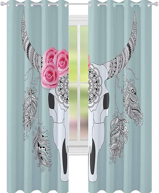 YUAZHOQI Cortinas opacas con diseño de calavera de vaca y rouses para