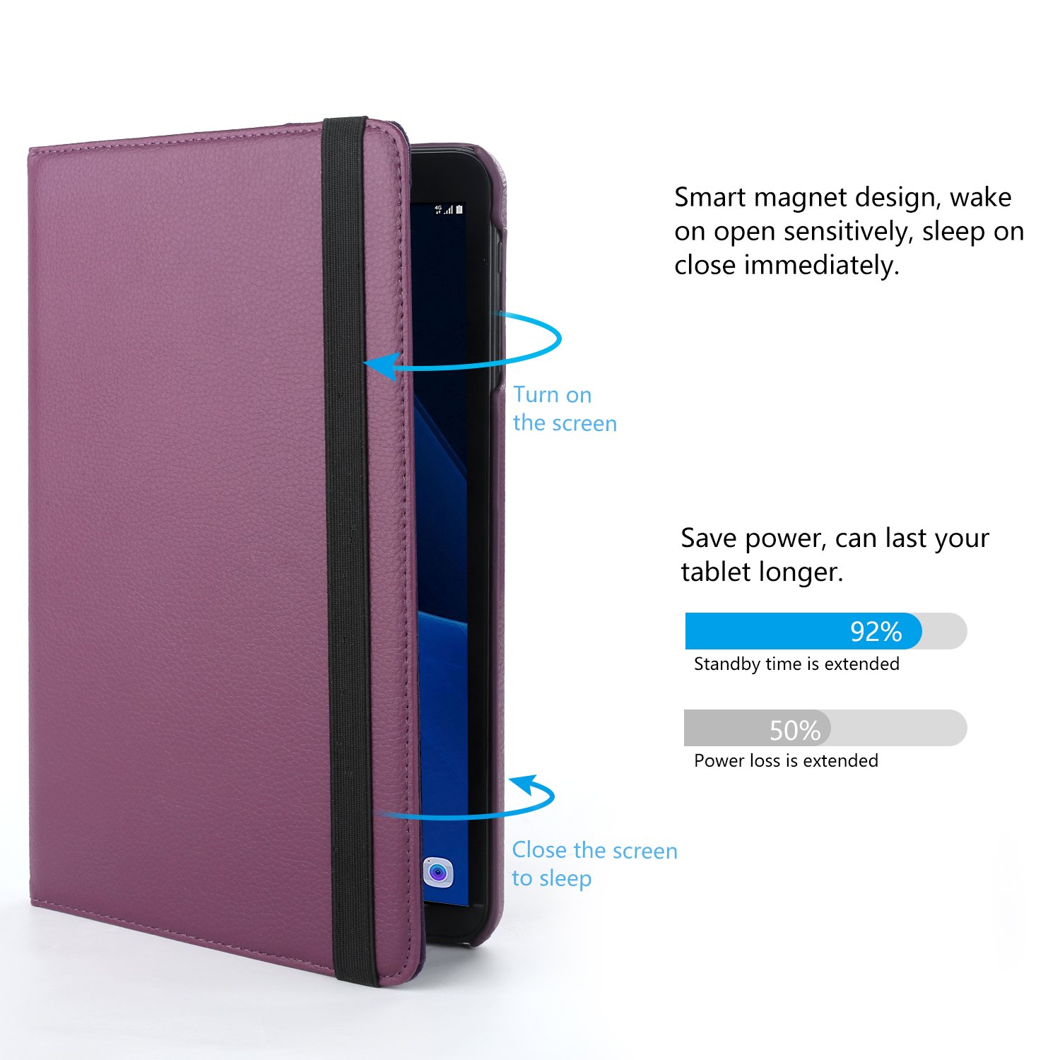 Samsung Galaxy Tab A 10.1 Case(NO S Pen) - Vivefox 360° Rotation Folding Cover with Auto Wake/Sleep Function, Stand Folio Case Cover for Galaxy Tab A 10.1 Inch SM-T580/T585/T587 Tablet (Purple)