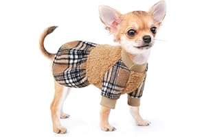 KOSIYI Dog Sweaters for Small Dogs Girl Boy, Winter Warm Fleece Princess Plaid Sweater Dress, Chihuahua Yorkie Teacup Pet Festival Apparel Clothing Dog Outfit, XS, Khaki