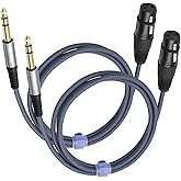HUALEU 2 Pack 1/4 TRS Male to 3Pin XLR Female Microphone Cable,Balanced 6.35mm TRS to XLR Female Braid Quarter inch Cable for Mixer Microphone Active Speakers-3Feet