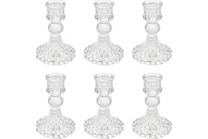 Showin Glass Candlestick Holders Set of 6, Clear Diamond Taper Candle Holders for Table Centerpiece, Home Decorations, Valentine Day, Wedding and Party