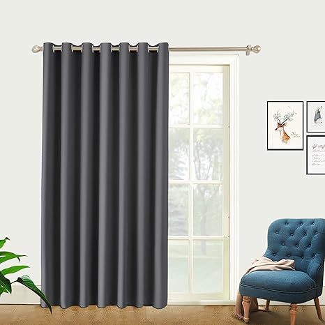 Pravive Grey Blackout Patio Curtains Thermal Insulated Heavy Privacy Room Divider Panels With Grommet Top For Sliding Doors Workshop Basement 9 Feet