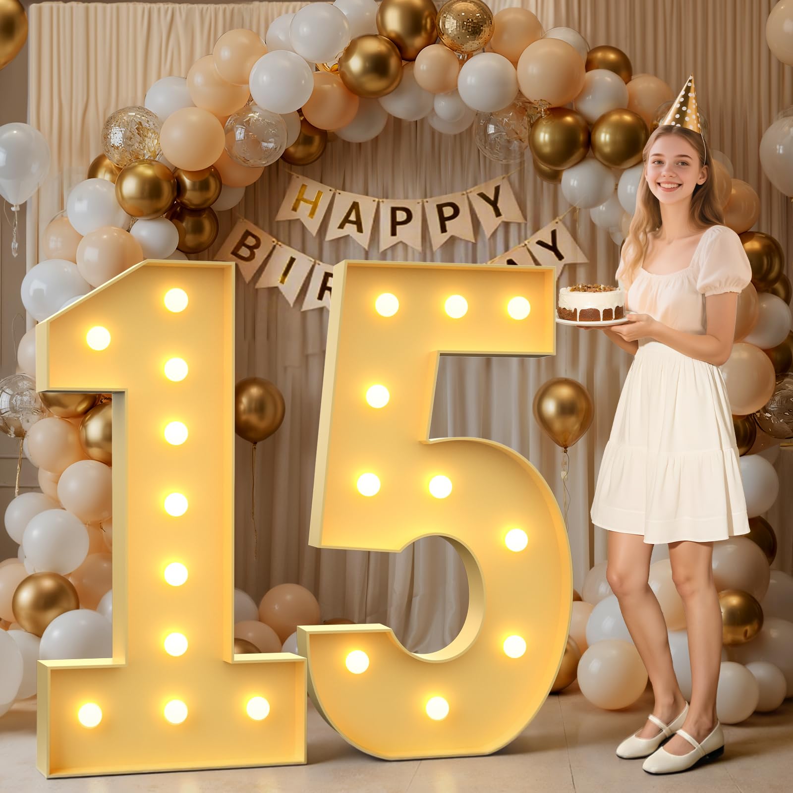 Photo 1 of 15  Numbers 4 Feet Tall, 15 Marquee Numbers for Party, Numero 15 Decoracion para Quinceañera, 15th Birthday Decorations, Big 15 Sign with Light for Anniversary, Birthday Backdrop Decor