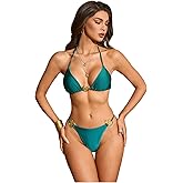 OYOANGLE Women's 2 Piece Bikini Set Spaghetti Strap Halter Swimsuit High Cut Bathing Suits