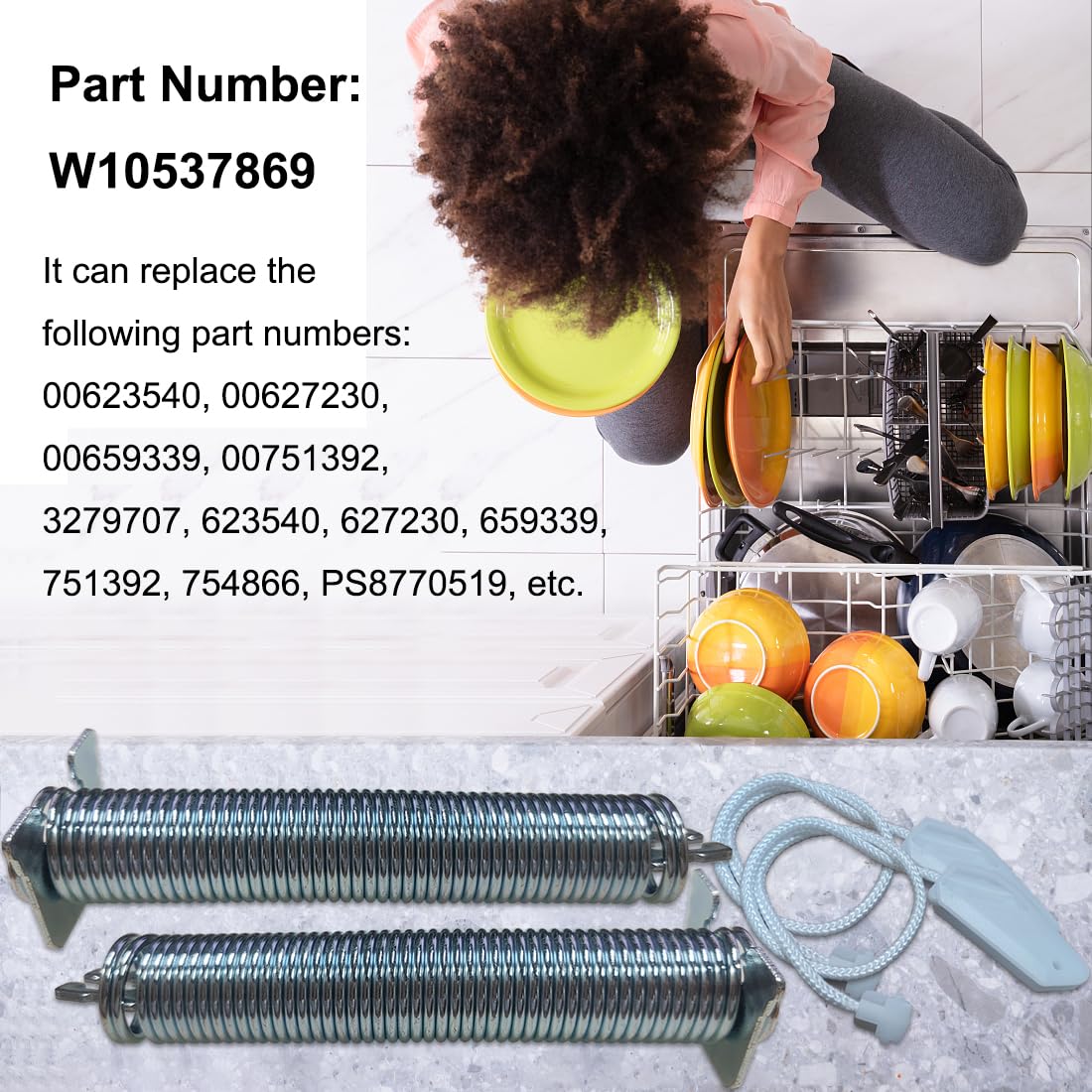 NEW Upgraded 00754866 Dishwasher Door Spring & Cable Kit for Bosch Thermador Gaggenau AP5804978 PS8770519 3279707 00623540 00627230 00659339 00751392 12004119