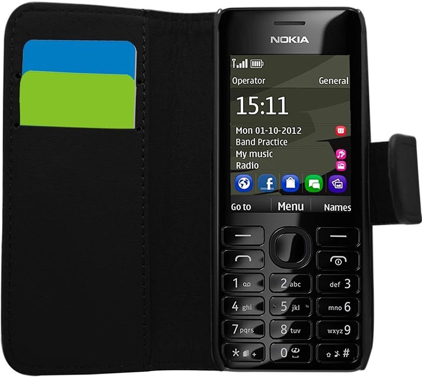 gr8value Nokia 301 Pu Leather Mobile Phone Book Case Cover (Black Book Case)